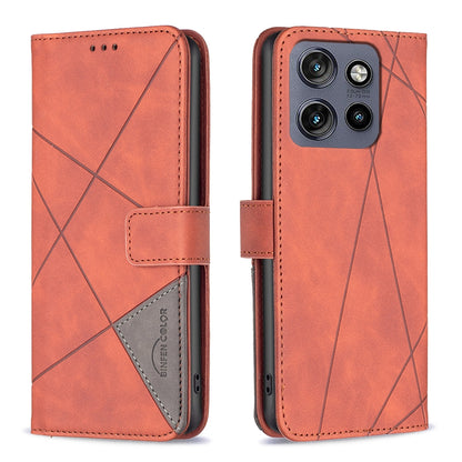 Motorola Edge 50 Neo Rhombus Texture Leather Phone Case with Magnetic Buckle and Card Holder