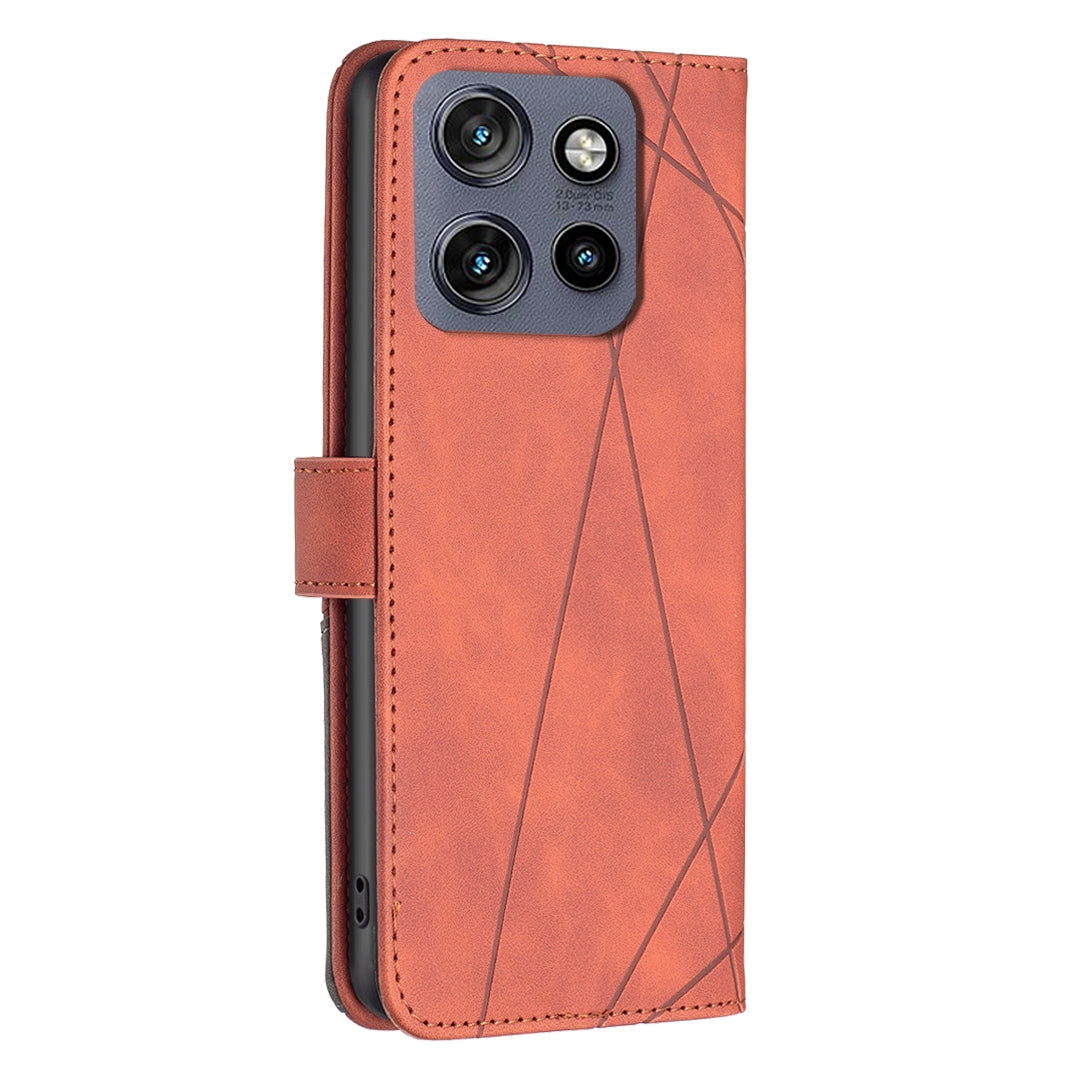 Motorola Edge 50 Neo Rhombus Texture Leather Phone Case with Magnetic Buckle and Card Holder