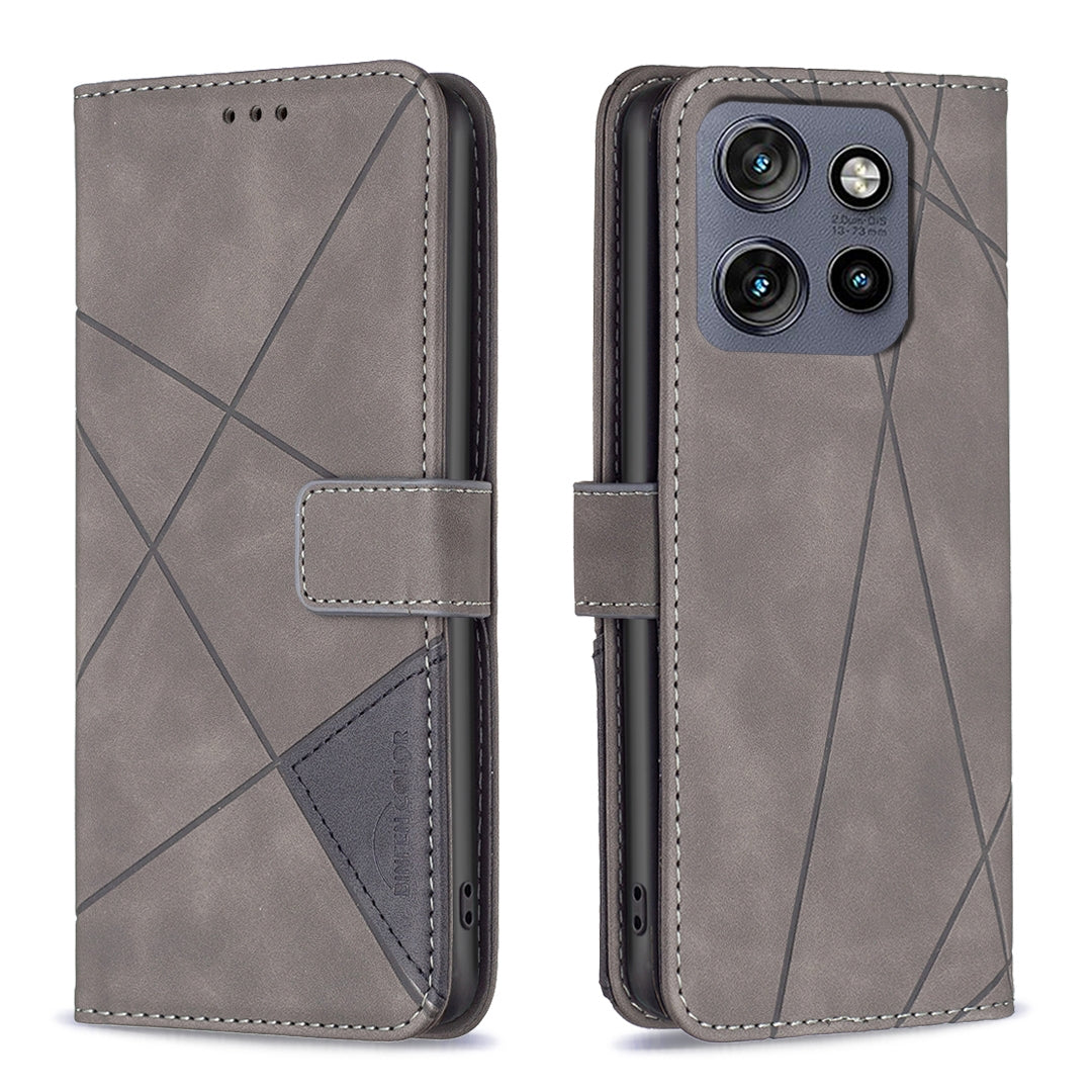 Motorola Edge 50 Neo Rhombus Texture Leather Phone Case with Magnetic Buckle and Card Holder