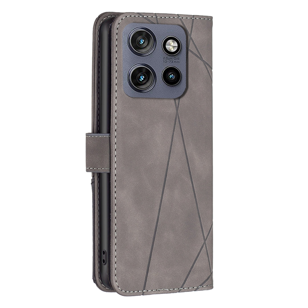 Motorola Edge 50 Neo Rhombus Texture Leather Phone Case with Magnetic Buckle and Card Holder
