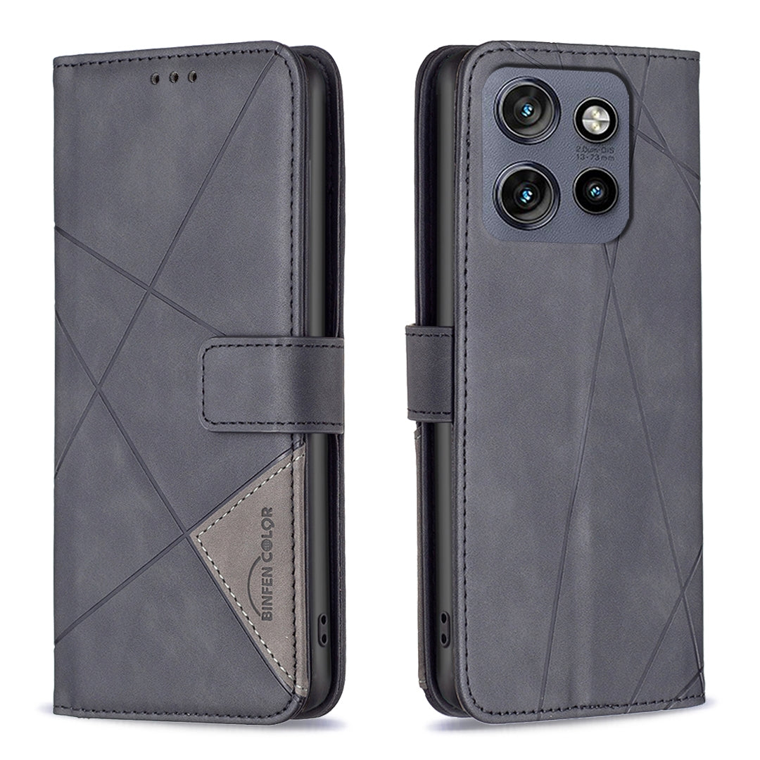 Motorola Edge 50 Neo Rhombus Texture Leather Phone Case with Magnetic Buckle and Card Holder
