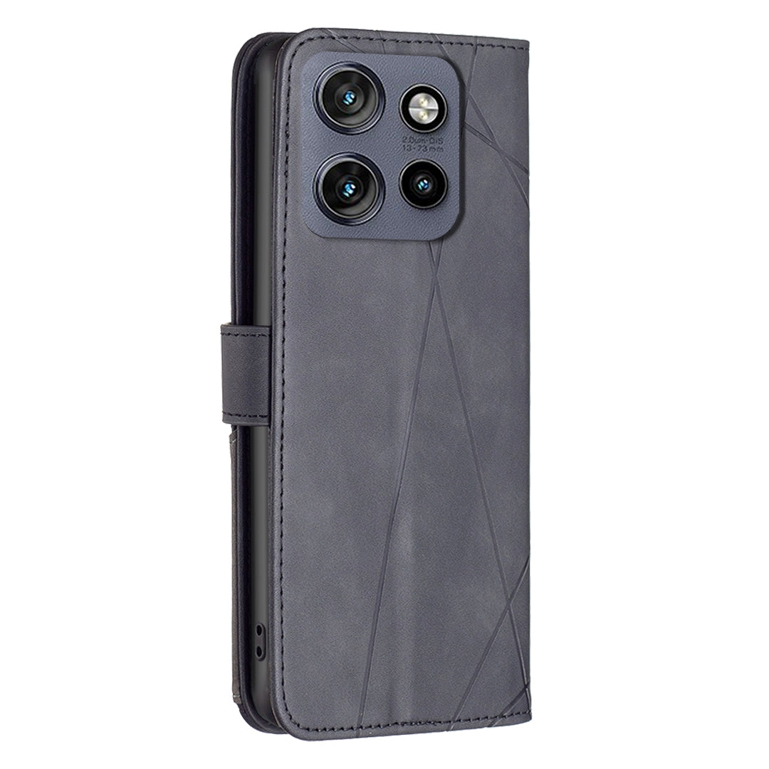 Motorola Edge 50 Neo Rhombus Texture Leather Phone Case with Magnetic Buckle and Card Holder