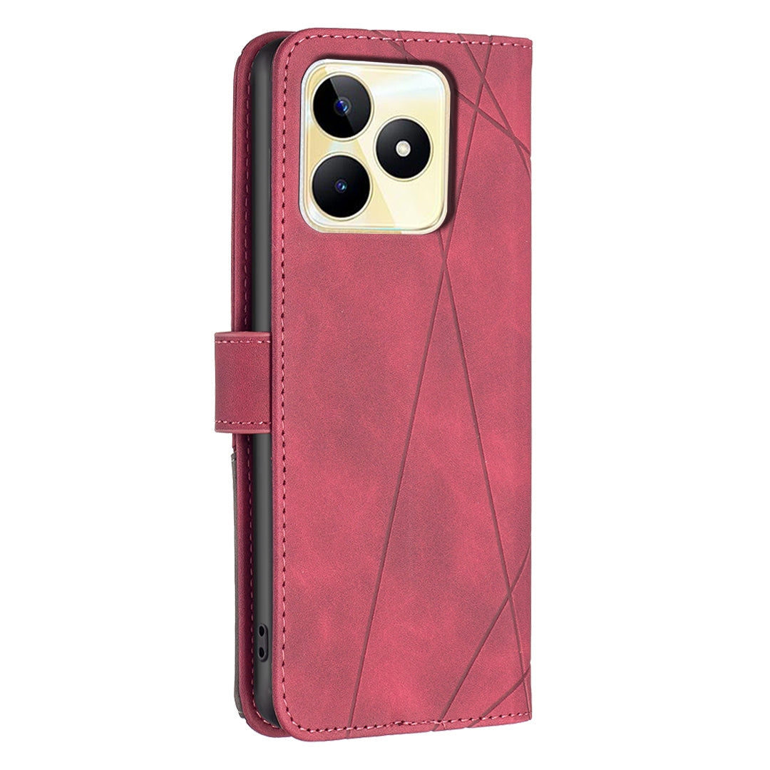 Realme C53 Rhombus Texture Leather Phone Case with Magnetic Buckle and Card Holder
