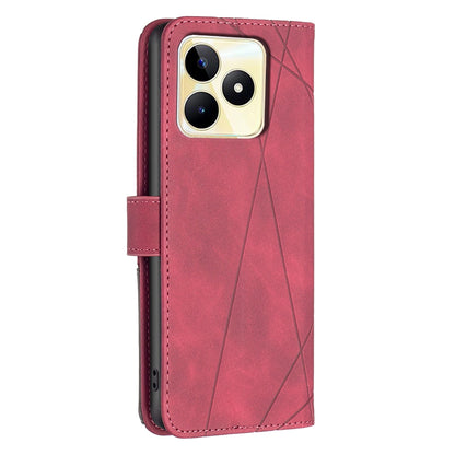 Realme C53 Rhombus Texture Leather Phone Case with Magnetic Buckle and Card Holder