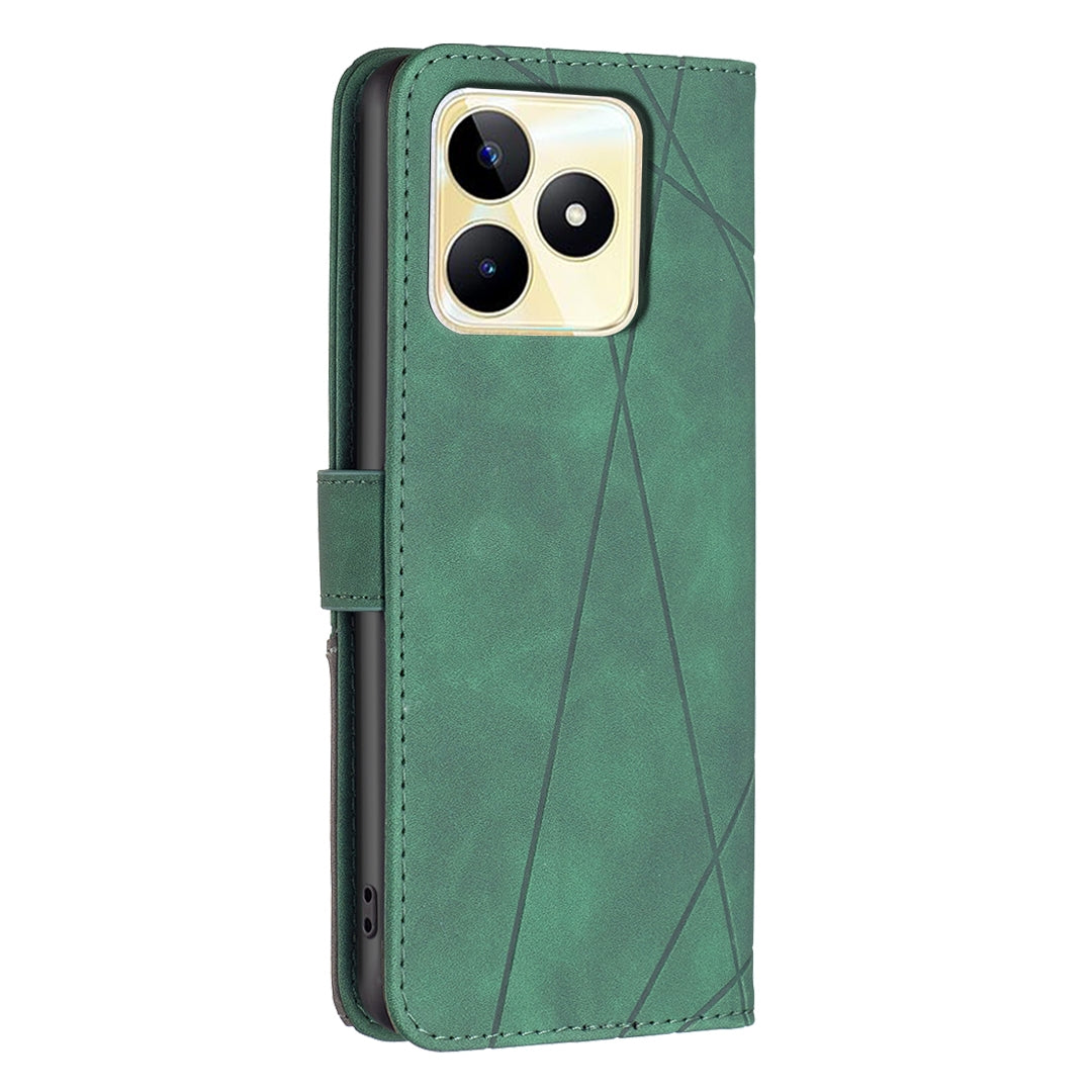 Realme C53 Rhombus Texture Leather Phone Case with Magnetic Buckle and Card Holder