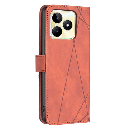 Realme C53 Rhombus Texture Leather Phone Case with Magnetic Buckle and Card Holder