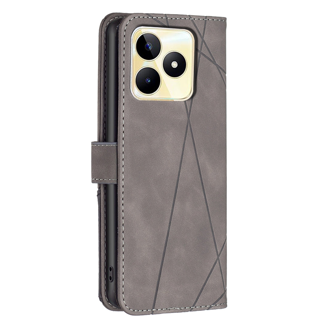 Realme C53 Rhombus Texture Leather Phone Case with Magnetic Buckle and Card Holder