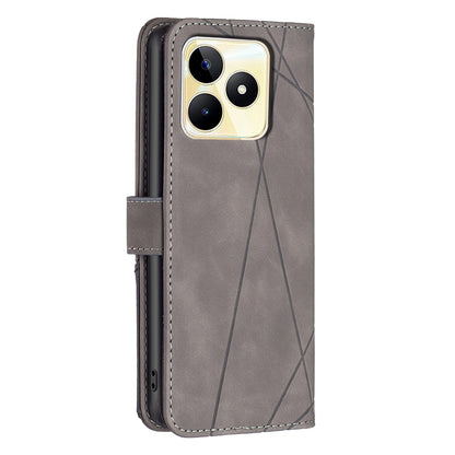 Realme C53 Rhombus Texture Leather Phone Case with Magnetic Buckle and Card Holder