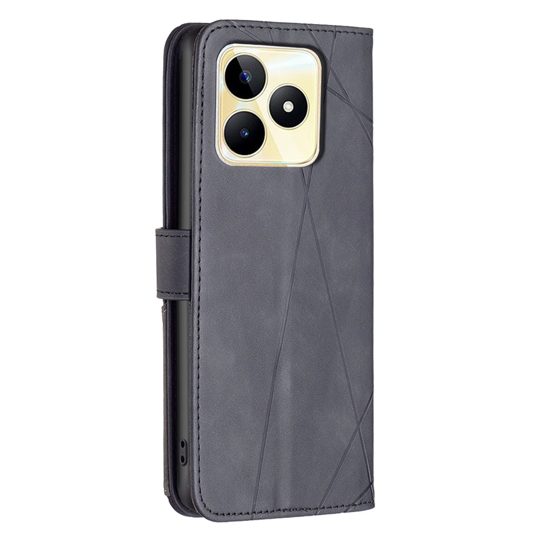Realme C53 Rhombus Texture Leather Phone Case with Magnetic Buckle and Card Holder