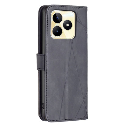 Realme C53 Rhombus Texture Leather Phone Case with Magnetic Buckle and Card Holder