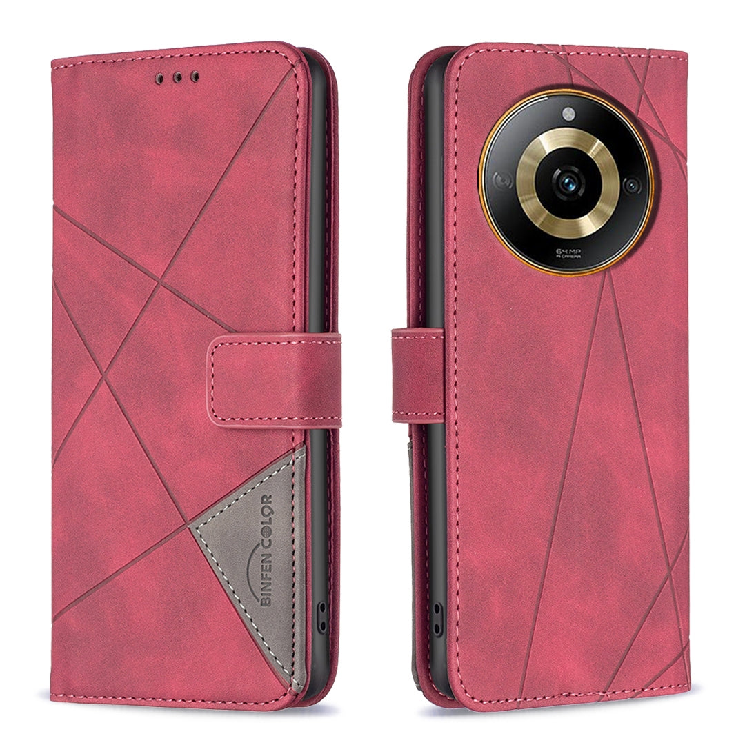 Realme 11 4G Rhombus Texture Leather Phone Case with Magnetic Buckle and Card Holder
