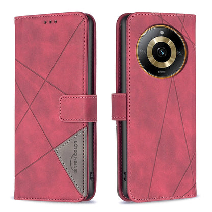 Realme 11 4G Rhombus Texture Leather Phone Case with Magnetic Buckle and Card Holder