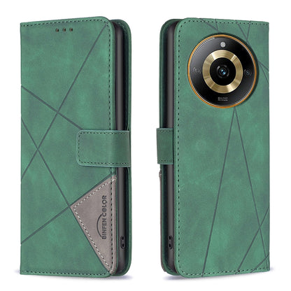 Realme 11 4G Rhombus Texture Leather Phone Case with Magnetic Buckle and Card Holder
