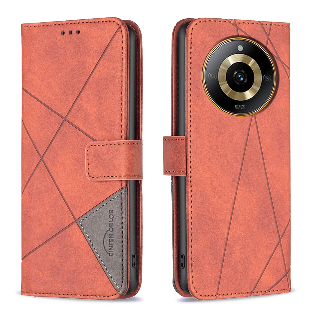 Realme 11 4G Rhombus Texture Leather Phone Case with Magnetic Buckle and Card Holder