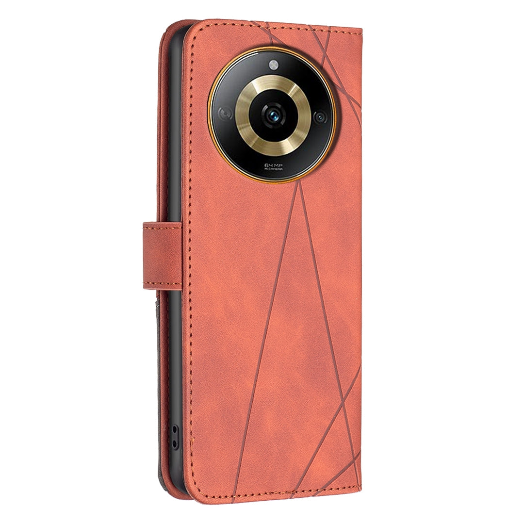 Realme 11 4G Rhombus Texture Leather Phone Case with Magnetic Buckle and Card Holder