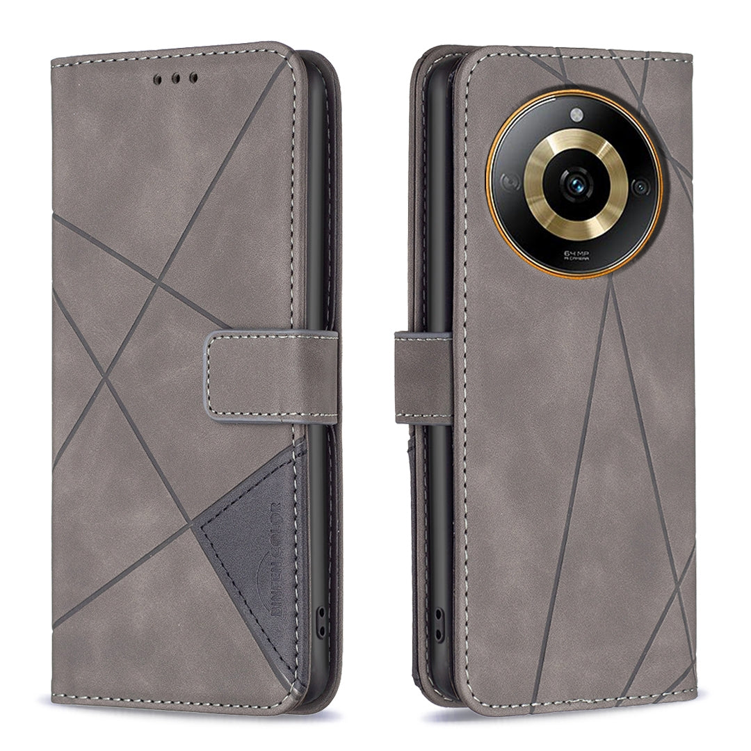 Realme 11 4G Rhombus Texture Leather Phone Case with Magnetic Buckle and Card Holder