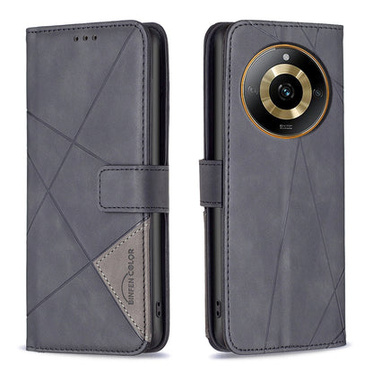 Realme 11 4G Rhombus Texture Leather Phone Case with Magnetic Buckle and Card Holder