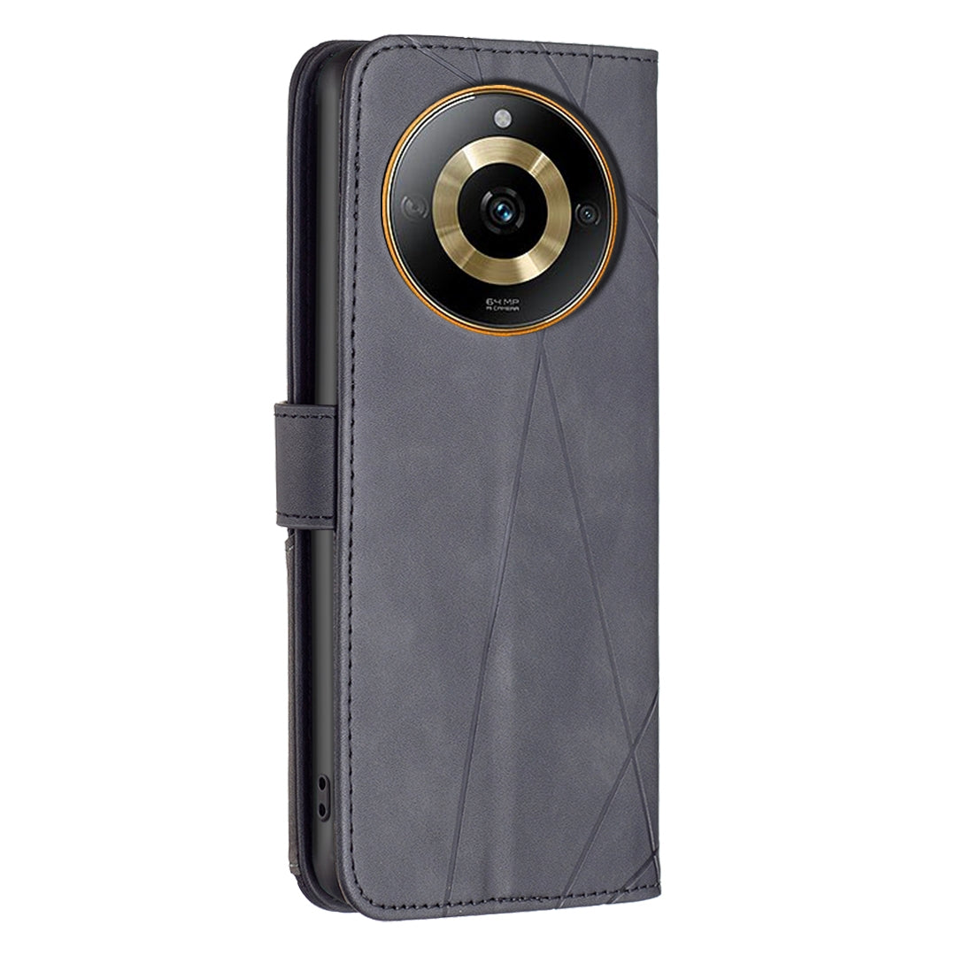 Realme 11 4G Rhombus Texture Leather Phone Case with Magnetic Buckle and Card Holder