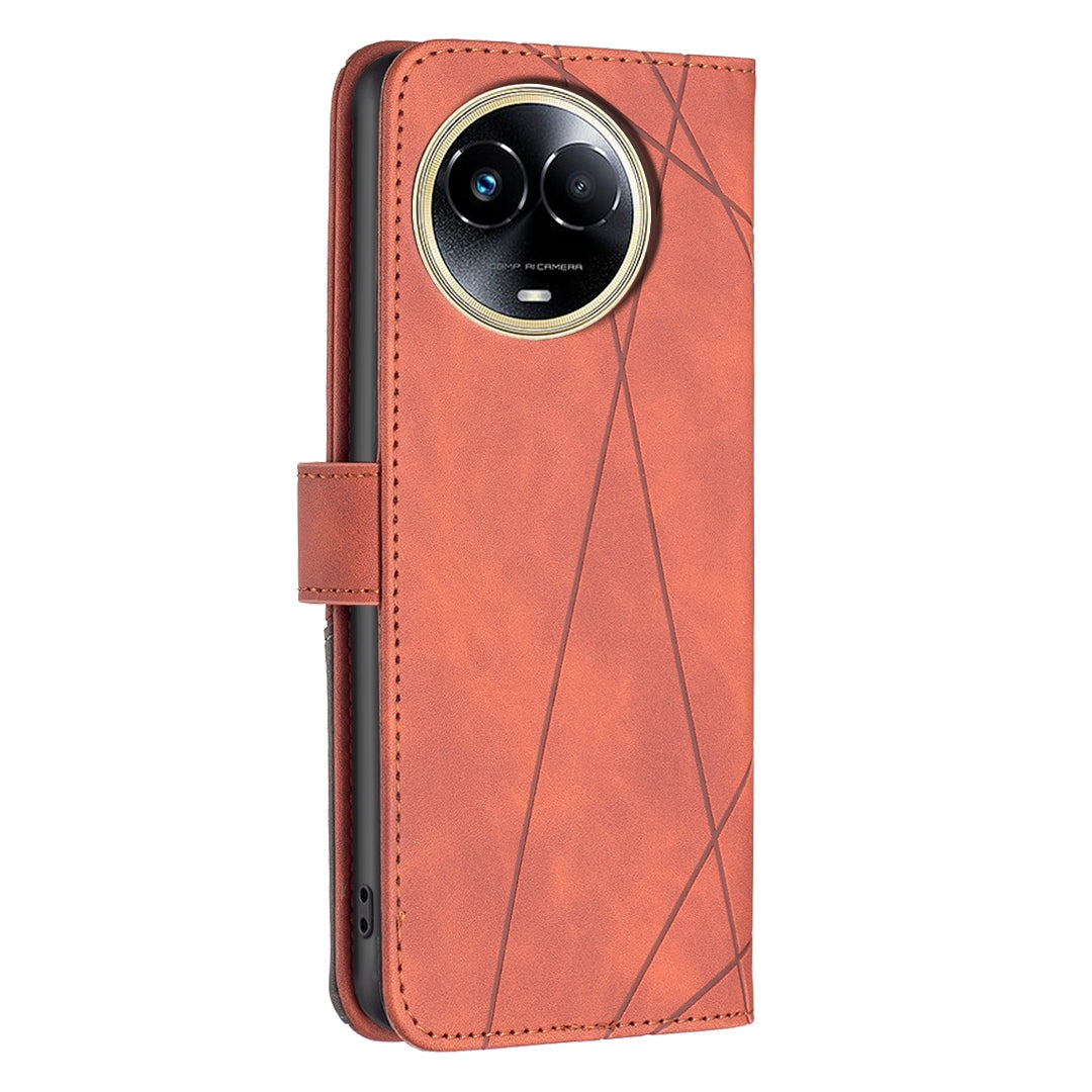Realme 11 5G Rhombus Texture Leather Phone Case with Magnetic Buckle and Card Holder