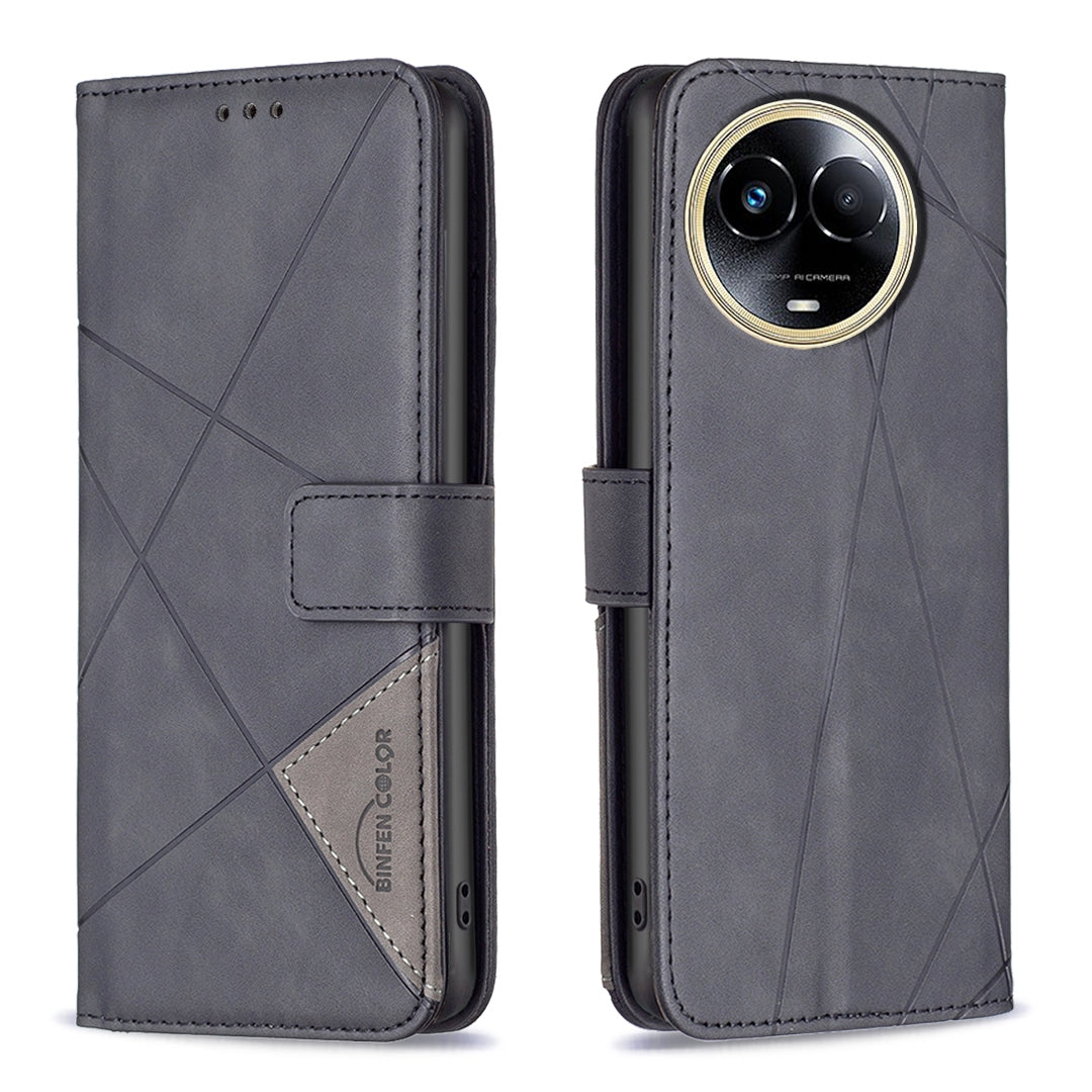 Realme 11 5G Rhombus Texture Leather Phone Case with Magnetic Buckle and Card Holder