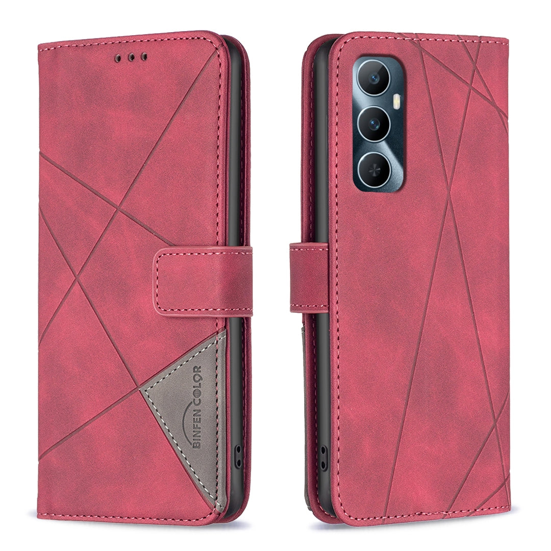 Realme C65 4G Rhombus Texture Leather Phone Case with Magnetic Buckle and Card Holder