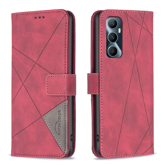 Realme C65 4G Rhombus Texture Leather Phone Case with Magnetic Buckle and Card Holder