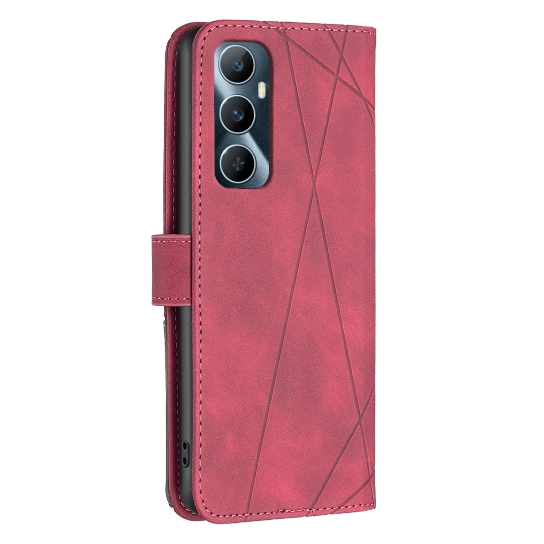 Realme C65 4G Rhombus Texture Leather Phone Case with Magnetic Buckle and Card Holder