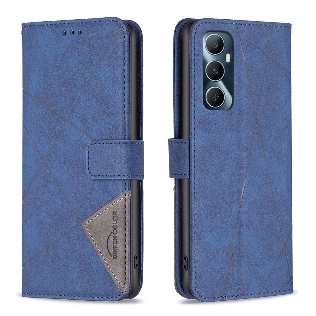 Realme C65 4G Rhombus Texture Leather Phone Case with Magnetic Buckle and Card Holder