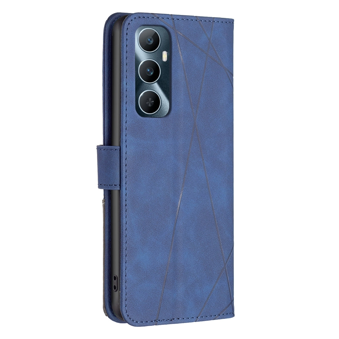 Realme C65 4G Rhombus Texture Leather Phone Case with Magnetic Buckle and Card Holder