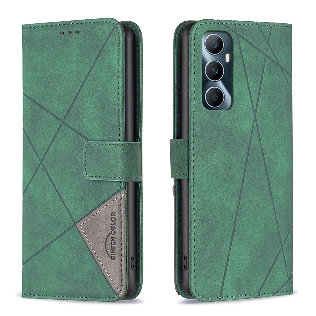 Realme C65 4G Rhombus Texture Leather Phone Case with Magnetic Buckle and Card Holder