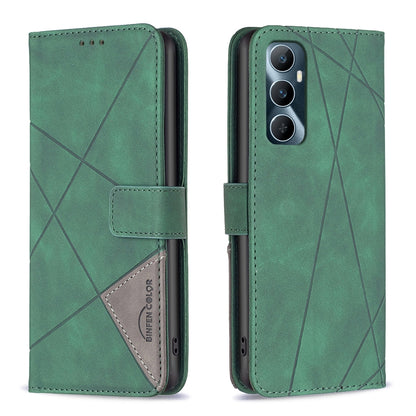 Realme C65 4G Rhombus Texture Leather Phone Case with Magnetic Buckle and Card Holder