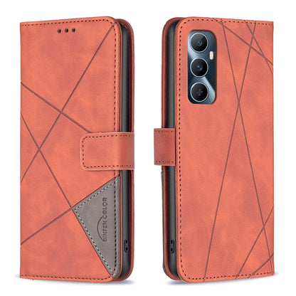 Realme C65 4G Rhombus Texture Leather Phone Case with Magnetic Buckle and Card Holder