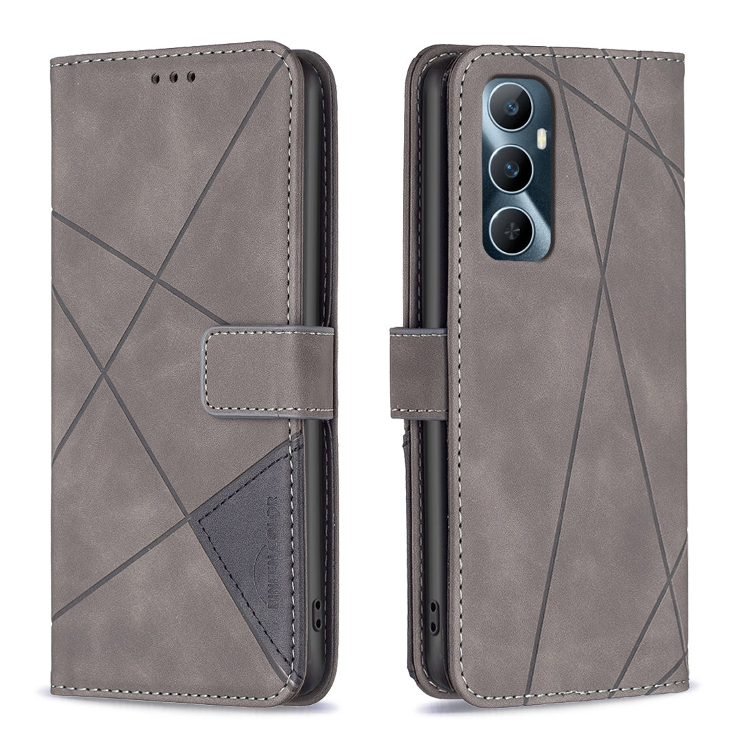 Realme C65 4G Rhombus Texture Leather Phone Case with Magnetic Buckle and Card Holder
