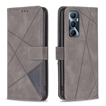 Realme C65 4G Rhombus Texture Leather Phone Case with Magnetic Buckle and Card Holder