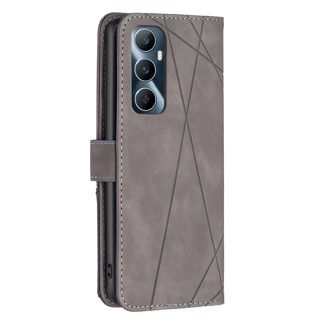 Realme C65 4G Rhombus Texture Leather Phone Case with Magnetic Buckle and Card Holder