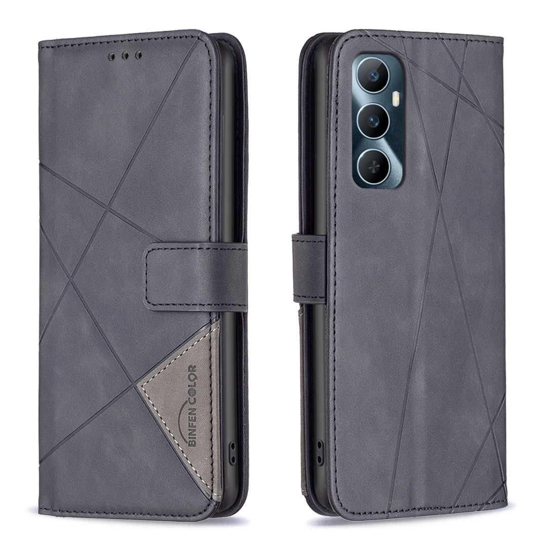 Realme C65 4G Rhombus Texture Leather Phone Case with Magnetic Buckle and Card Holder