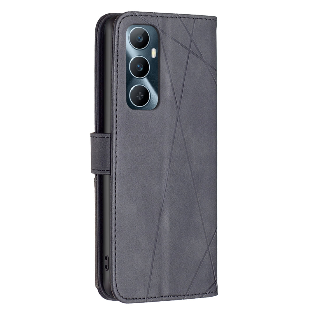 Realme C65 4G Rhombus Texture Leather Phone Case with Magnetic Buckle and Card Holder