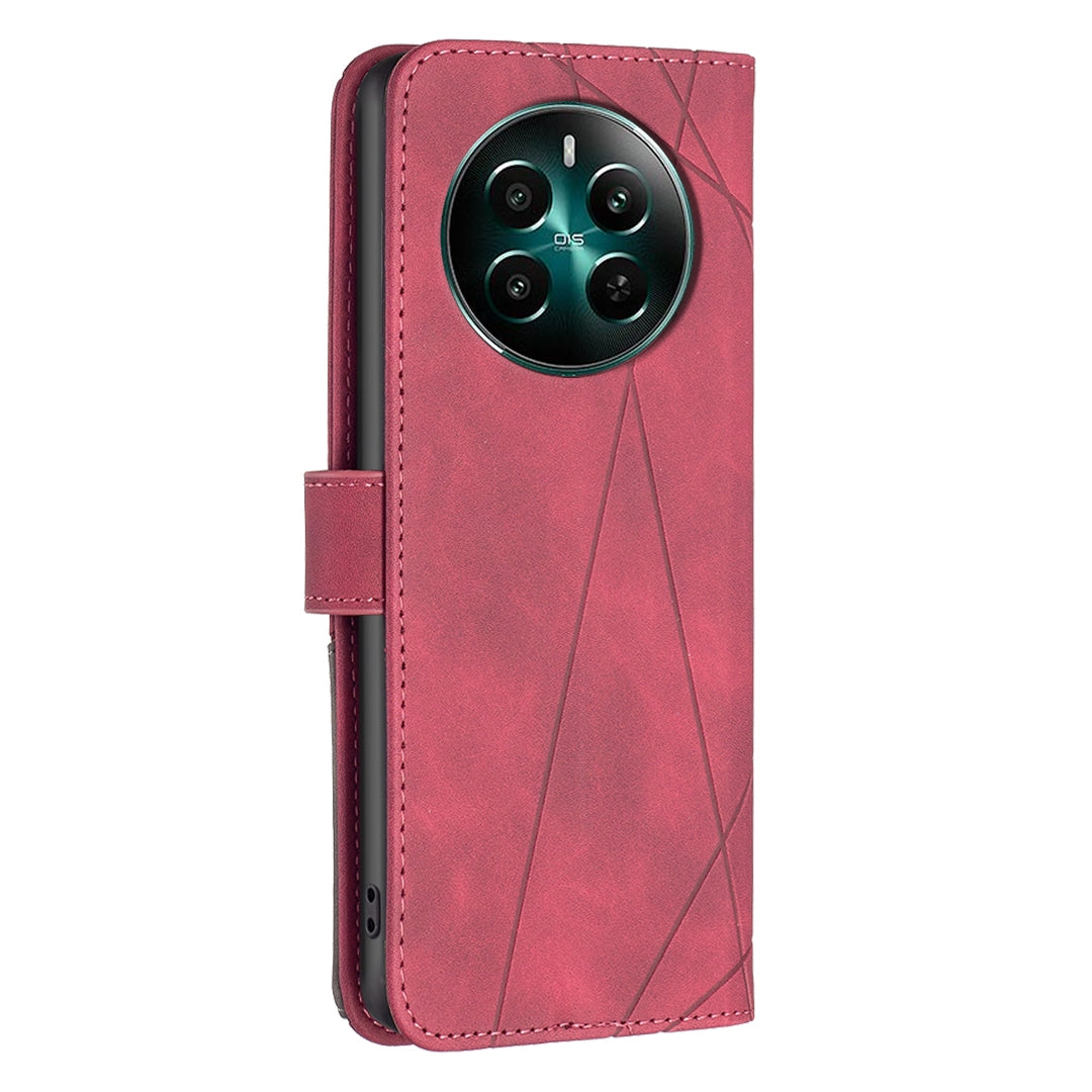 Realme 12+ 5G Rhombus Texture Leather Phone Case with Magnetic Buckle and Card Holder