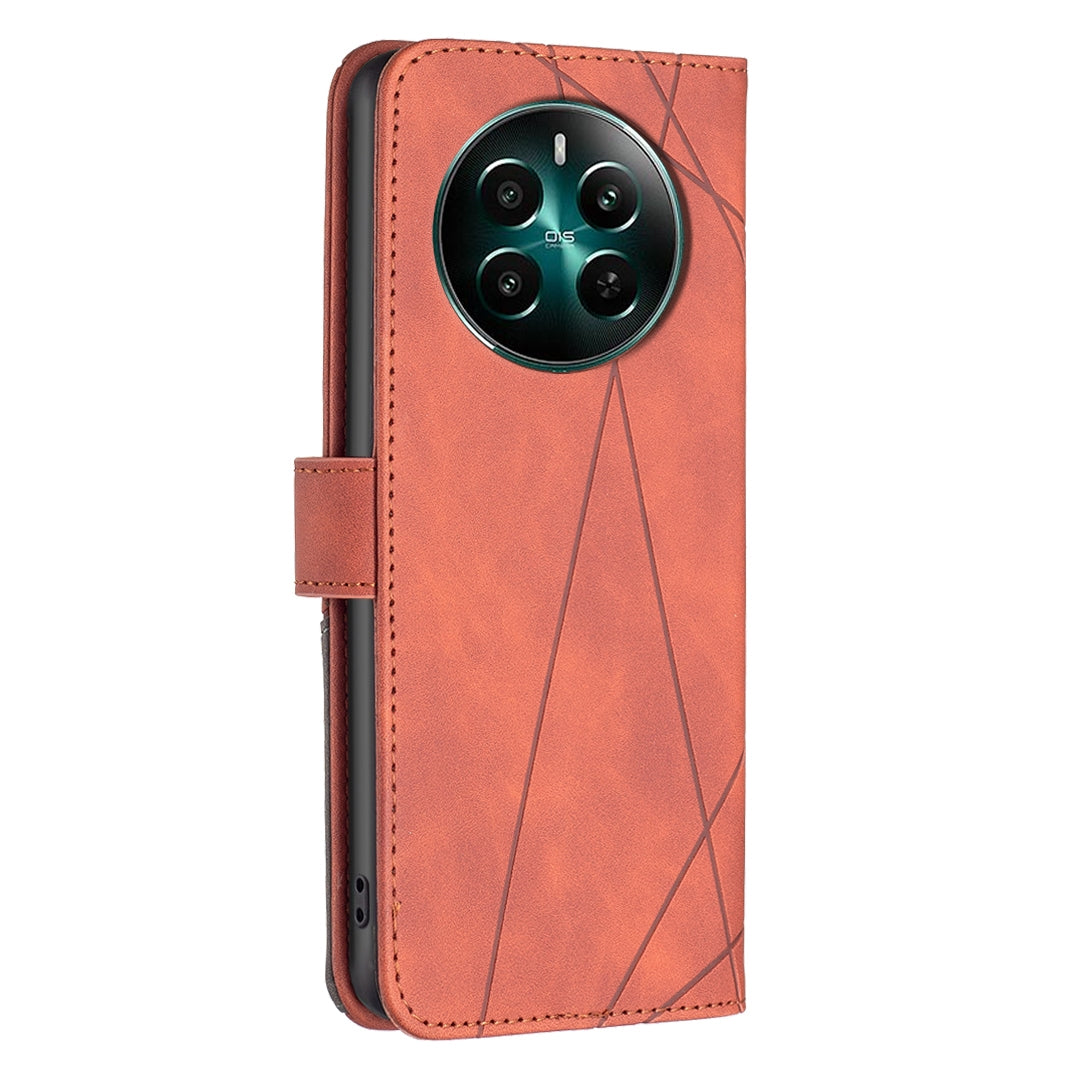 Realme 12+ 5G Rhombus Texture Leather Phone Case with Magnetic Buckle and Card Holder