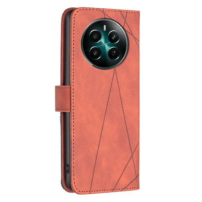 Realme 12+ 5G Rhombus Texture Leather Phone Case with Magnetic Buckle and Card Holder