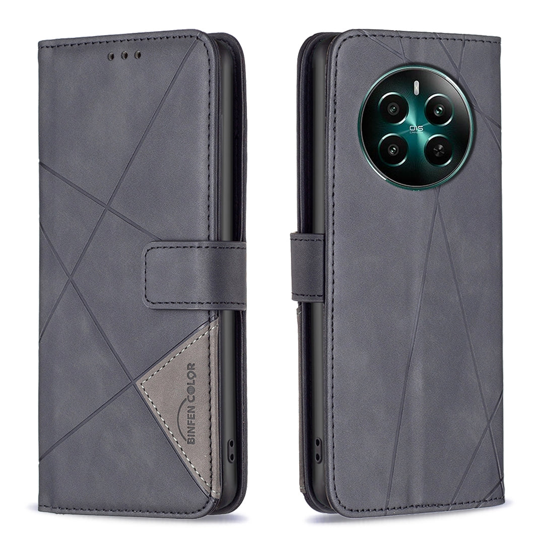 Realme 12+ 5G Rhombus Texture Leather Phone Case with Magnetic Buckle and Card Holder