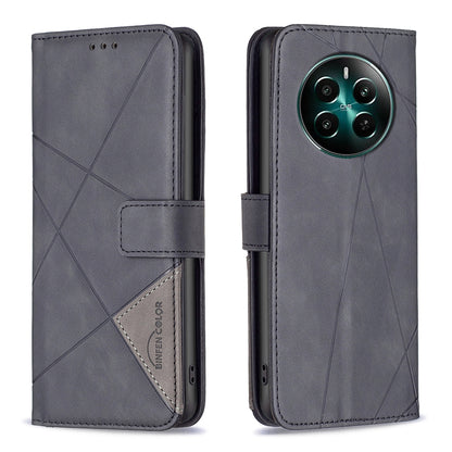 Realme 12+ 5G Rhombus Texture Leather Phone Case with Magnetic Buckle and Card Holder