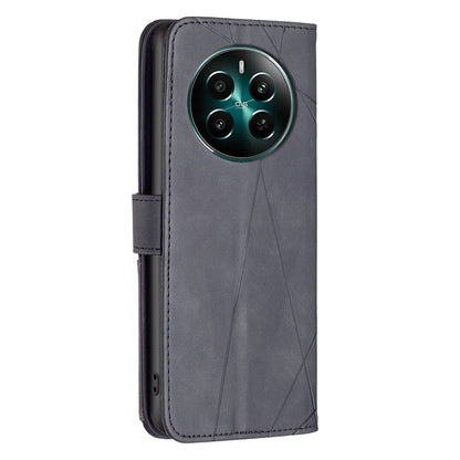Realme 12+ 5G Rhombus Texture Leather Phone Case with Magnetic Buckle and Card Holder