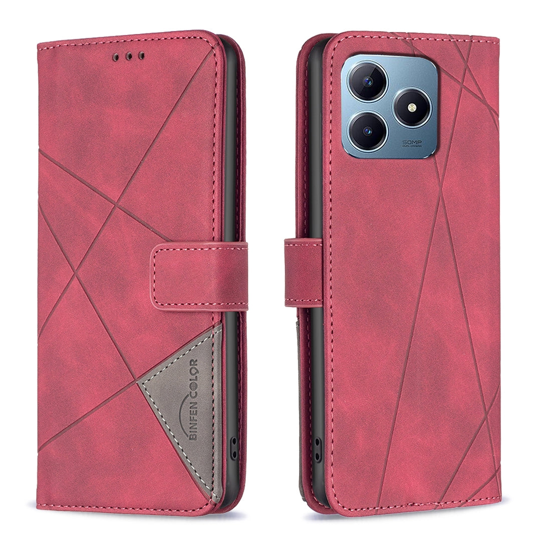 Realme C63 Rhombus Texture Leather Phone Case with Magnetic Buckle and Card Holder