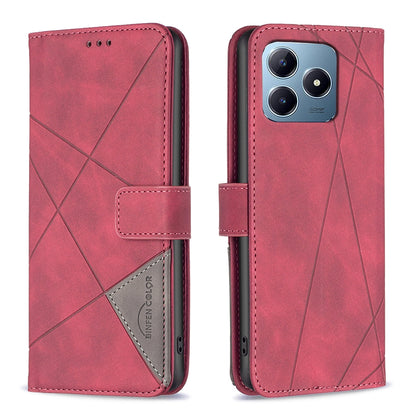 Realme C63 Rhombus Texture Leather Phone Case with Magnetic Buckle and Card Holder
