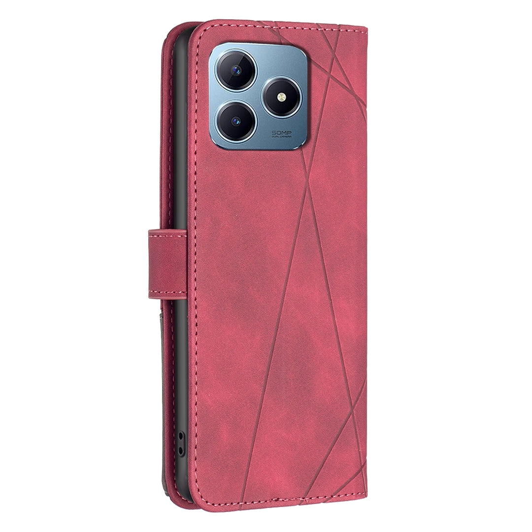 Realme C63 Rhombus Texture Leather Phone Case with Magnetic Buckle and Card Holder