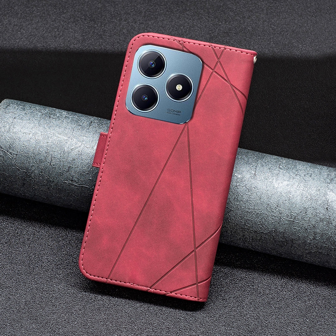 Realme C63 Rhombus Texture Leather Phone Case with Magnetic Buckle and Card Holder