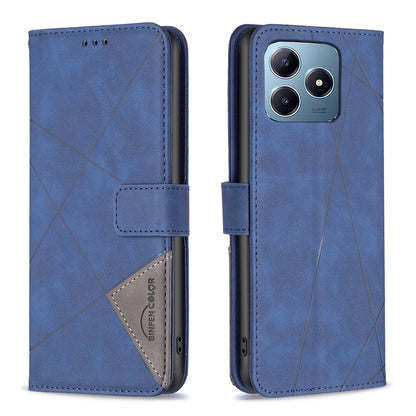 Realme C63 Rhombus Texture Leather Phone Case with Magnetic Buckle and Card Holder