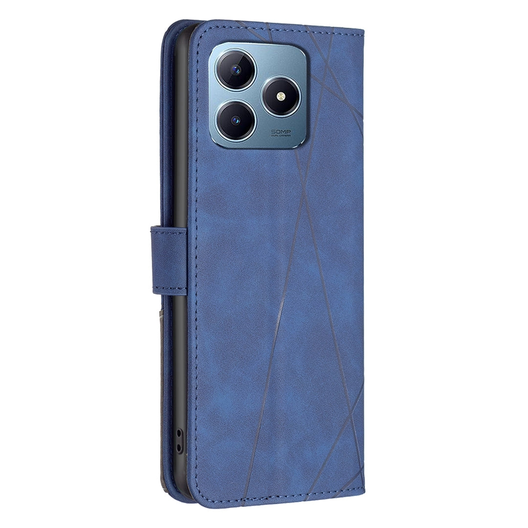 Realme C63 Rhombus Texture Leather Phone Case with Magnetic Buckle and Card Holder