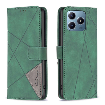 Realme C63 Rhombus Texture Leather Phone Case with Magnetic Buckle and Card Holder